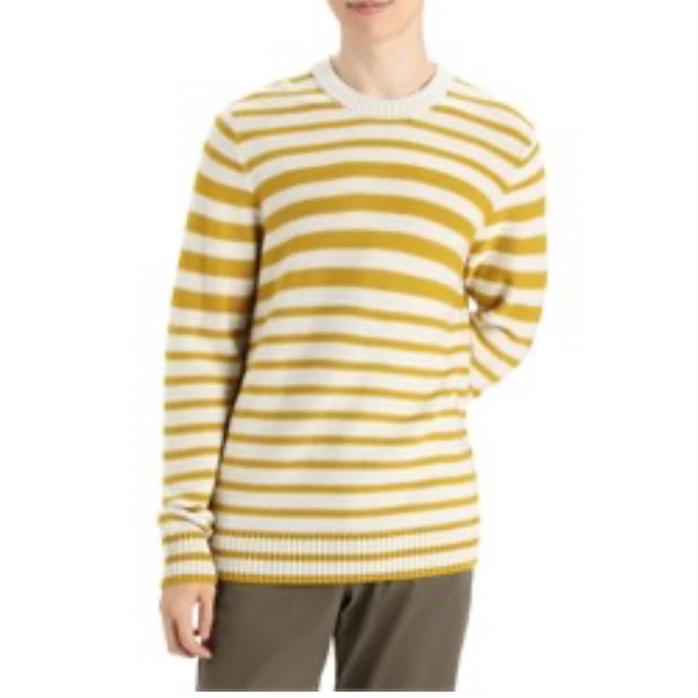 Icebreaker Waypoint Merino Wool Crew Sweater Mustard Yellow Stripe 2022-Large
